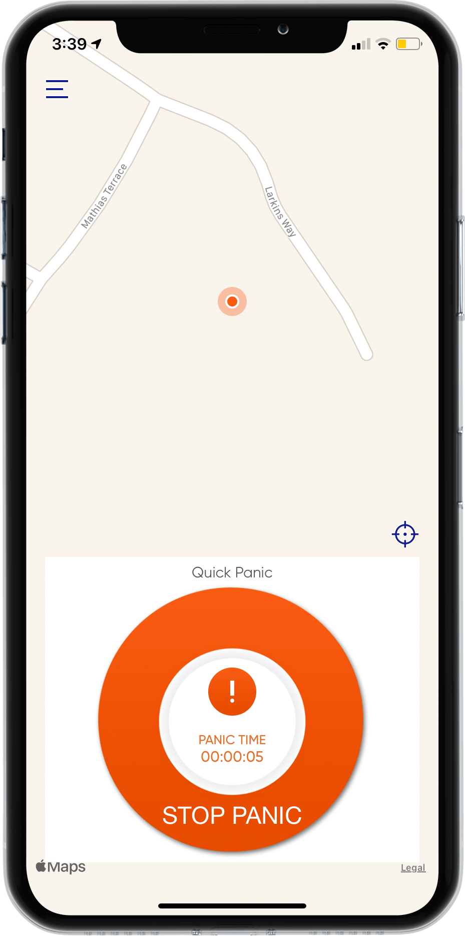 SHEQSY is a smartphone-enabled duress alarm system, which works as one part of an overarching lone worker safety and management solution. This is the SHEQSY app on iPhone with a QuickPanic duress alarm being triggered.